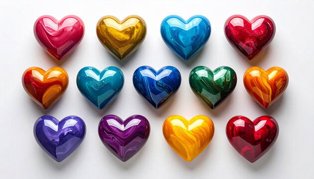 Hearts realistic decoration 3d object. Set of romantic symbol of love heart isolated. Vector illustration 456