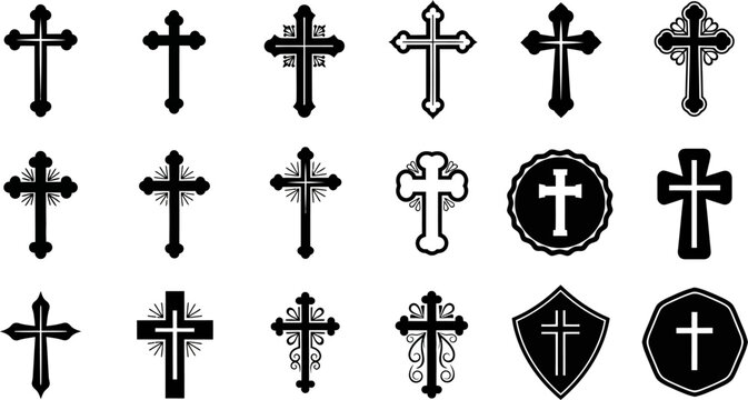 collection of various christian crosses and crucifixes in different designs and shapes