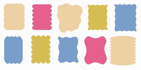Set of pastel free form , zig zag frame, groovy graphic design border, vector element, modern rough style