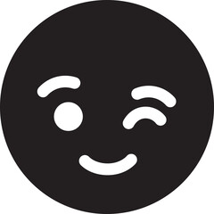 Obraz premium Smile with wink eye emoticon. Emoji face icon on black and white. rate of satisfaction level. art vector illustration.