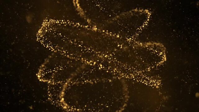 Glowing particles swirl around in a mesmerizing dance against a dark background.