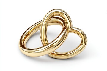 Gold, shiny interlocking heart-shaped links on white backdrop, with soft shadow