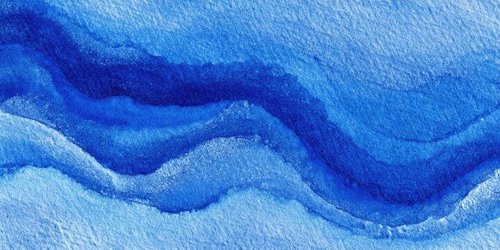 Watercolor waves of varying blues cascading across textured paper