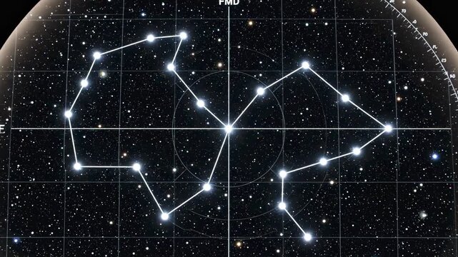 Celestial map showing the constellation of Ursa Major with star chart grid and celestial coordinates
