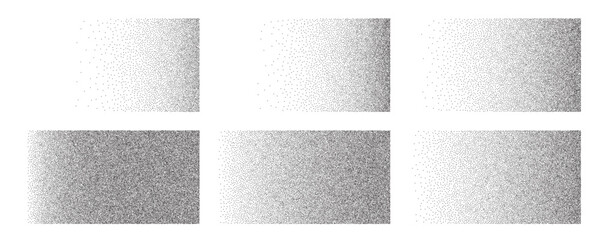 Noise grain gradient background, dot pattern spray effect set