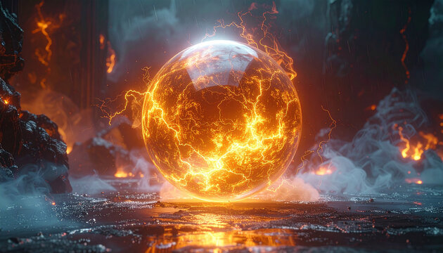 Fiery sun sphere lightning plasma high resolution picture 456