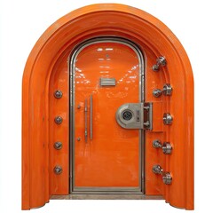 Bright orange arched vault door
