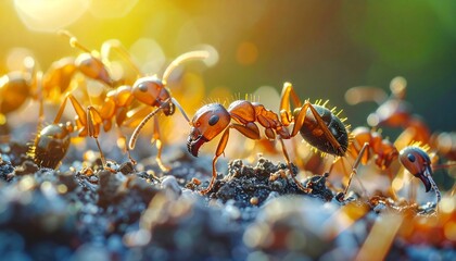 Fototapeta premium Group of Ants Working Together on Ground.