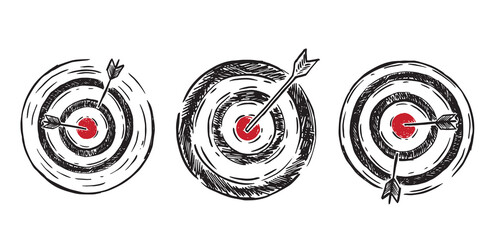 Drawing of an arrow pointing to a target. Hand drawn
