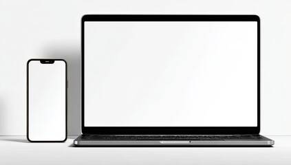 Modern devices a laptop and smartphone display blank screens