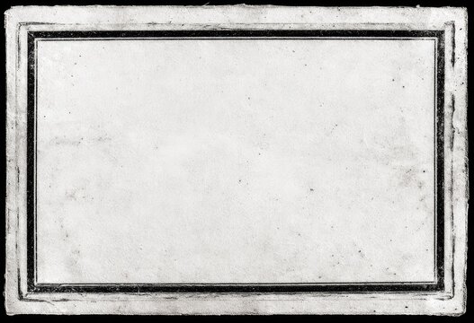 Aged paper label with double line border on dark background