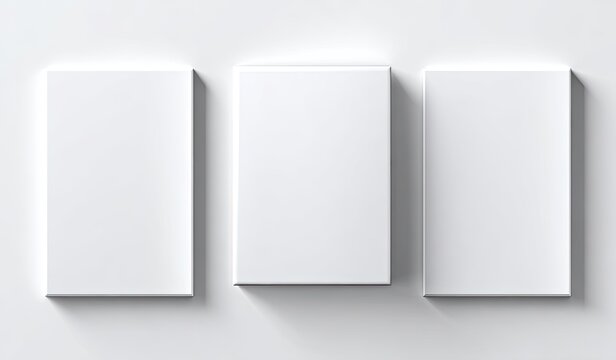 Three plain, white rectangular boxes sit in a row, casting soft shadows