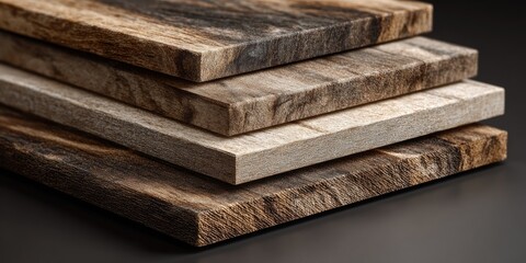 Stacked wooden planks with striped patterns in varying shades of brown