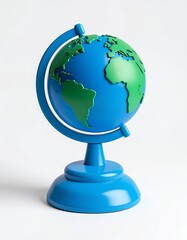 Blue Globe with Green Continents on a White Background