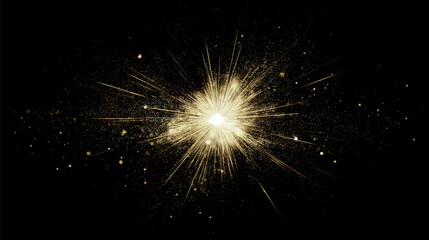 Bright Gold Energy Burst with Shining Rays and Scattered Glitter Dust for Festive Design