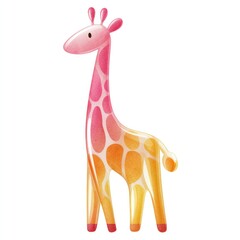 Colorful watercolour cartoon of giraffe glass figurine on white background - ideal for creative design or artistic projects