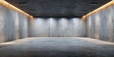 Empty concrete room with overhead lighting