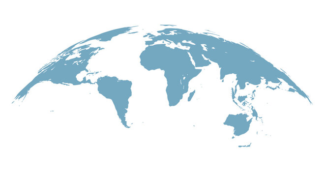 A simplified blue world globe illustration with visible continents and oceans