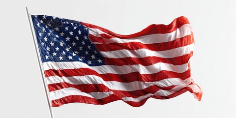 Waving USA flag with vivid red stripes and star-studded field on a bright background