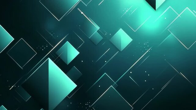 Abstract geometric background with teal squares and pyramids floating in a modern digital pattern featuring glowing lines and subtle light