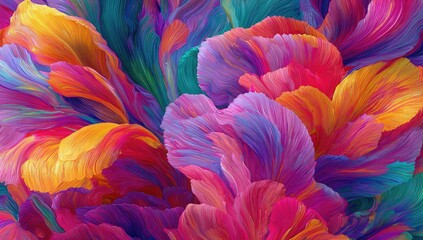 Swirling, vibrant strokes create an abstract flower-like texture