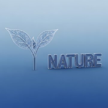 Elegant silver leaf with the word nature displayed in a modern design style illustration