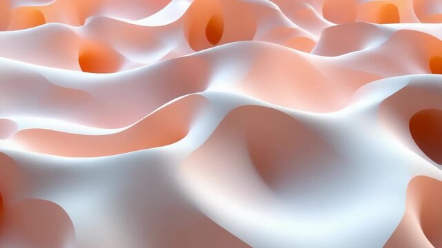 Abstract organic surface resembling human skin with soft undulating folds and small circular pores in natural peach and light tones