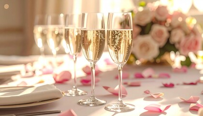Champagne flutes on table