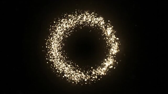 Glowing particles float in a dark space with a black background and no people.