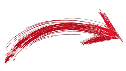 Painted red arrow curves right, rendered in thick, brush-like strokes