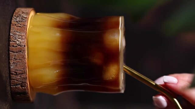 Making bumble coffee, orange juice and espresso