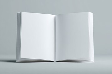 Open book, blank pages. Light gray background. Clean, simple, and minimalist