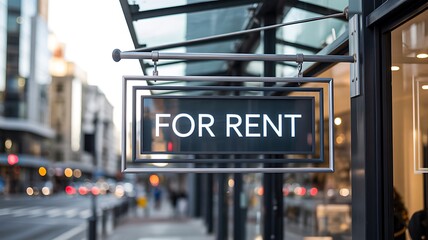 Obraz premium For rent sign glowing on city street at night 