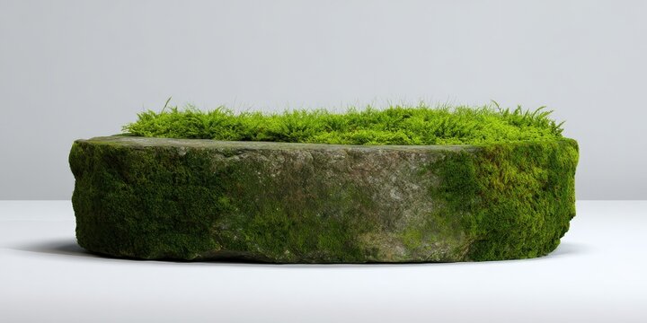 Lush green moss on natural stone surface