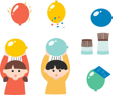 Static Electricity Balloon Experiment for Kids, Children Science Play Illustration Set with Cute Characters