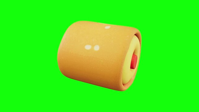 3D Indonesian Omelette Roll animated on green screen background