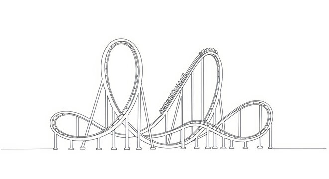 Dynamic roller coaster line art illustration for amusement park fun and thrill