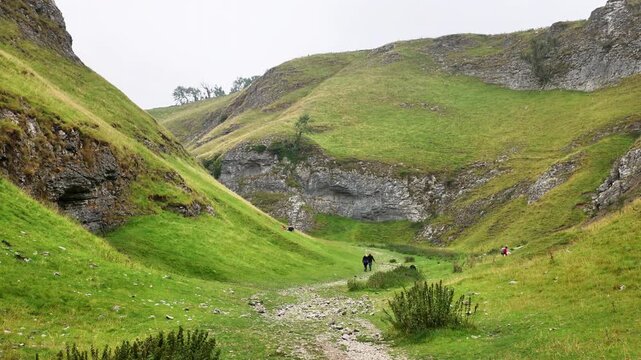 Aerial view over Cave Dale Castleton, Derbyshire, 4K Video.