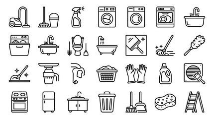 Fototapeta premium Outline House Cleaning Line Icons � Home Maintenance and Cleaning Service UI