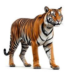 Obraz premium Majestic Bengal Tiger Walking isolated on a white background