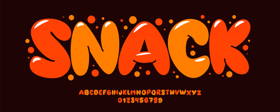 Food Font Logo Alphabet Bubble Balloon Letter Set Modern Typography, Cartoon Typographic Design for Comic Title Text, Kid Toy Headline, Playful Birthday Logotype, Bold Fun Fonts. Vector Typeface