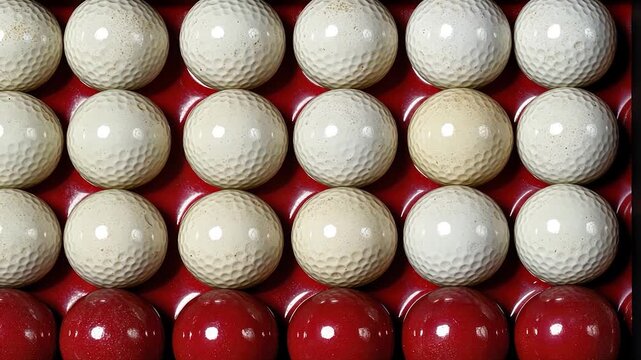 Golf balls in a red tray