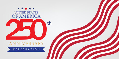 Fototapeta premium Vibrant red, white, and blue USA 250th anniversary vector design ideal for patriotic events and merchandise