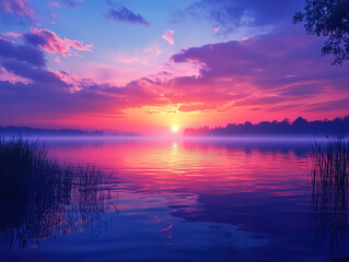 Serene Sunset Over a Tranquil Lake