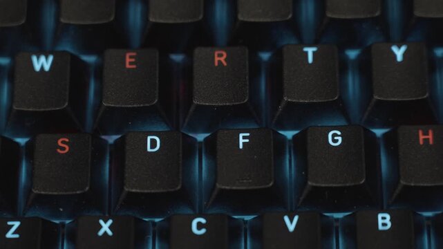 Touch sensitive color change keys from blue to red.