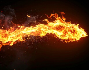 Fototapeta premium Dynamic Orange Fire Streamer Against Dark Background with Sparks and Floating Embers