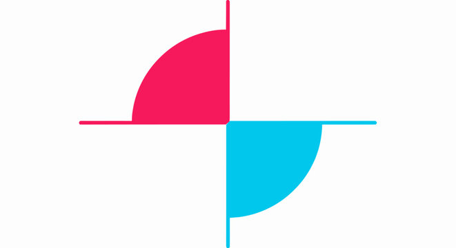 4 Quadrant Infographic Circle Diagram. Red and Blue Comparison Chart with Crosshair Target Symbol. Minimalist Flat Vector Design.