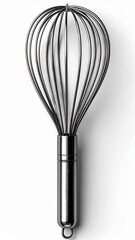 Shiny Metal Wire Whisk on Clean White Surface for Cooking Preparation