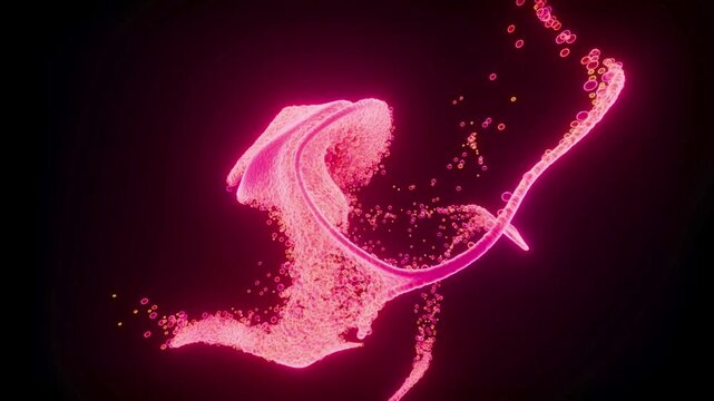 Abstract purple smoke and glowing neon lines forming a dynamic wave on a black background. Futuristic energy motion design with fractal curves, light trails, and vibrant color f