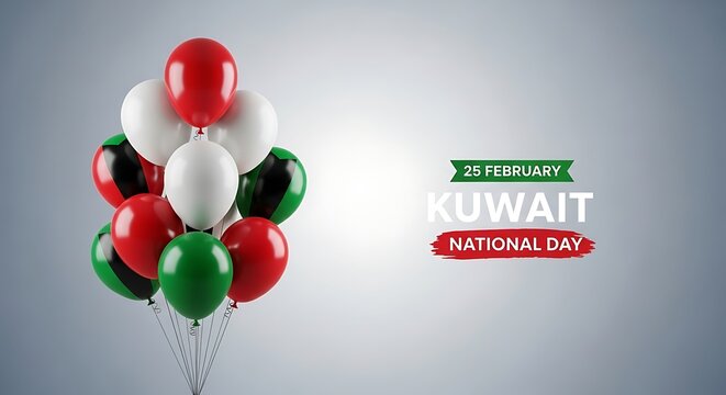 Celebrating kuwait national day with vibrant red, white, green, and black balloons